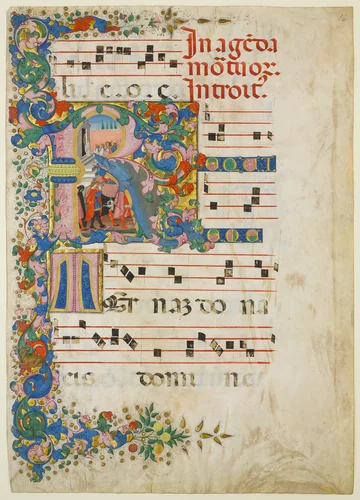 Manuscript Leaf with a Funeral Procession in an Initial R, from a Gradual by Mariano del Buono, manuscript, 1450-1499