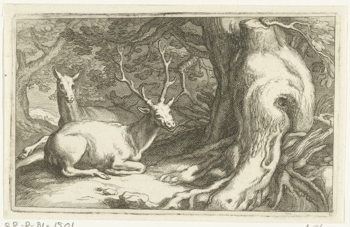 Herten by Frederick Bloemaert, print, 1635-1670
