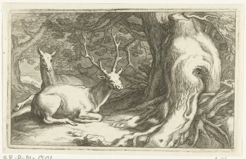 Herten by Frederick Bloemaert, print, 1635-1670