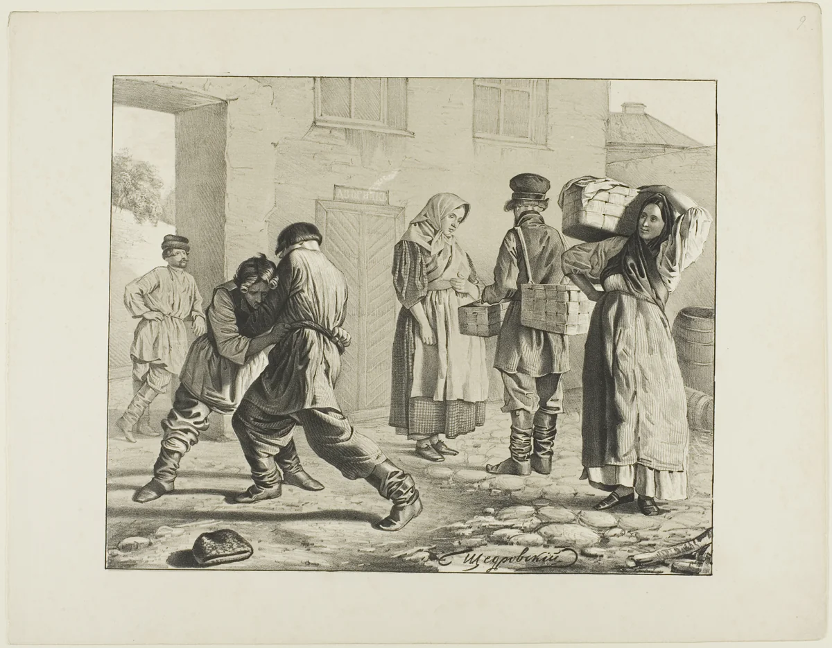 Scenes from Russian Folk Life by Ignatii Shchedrovskii, print, 1835-1870