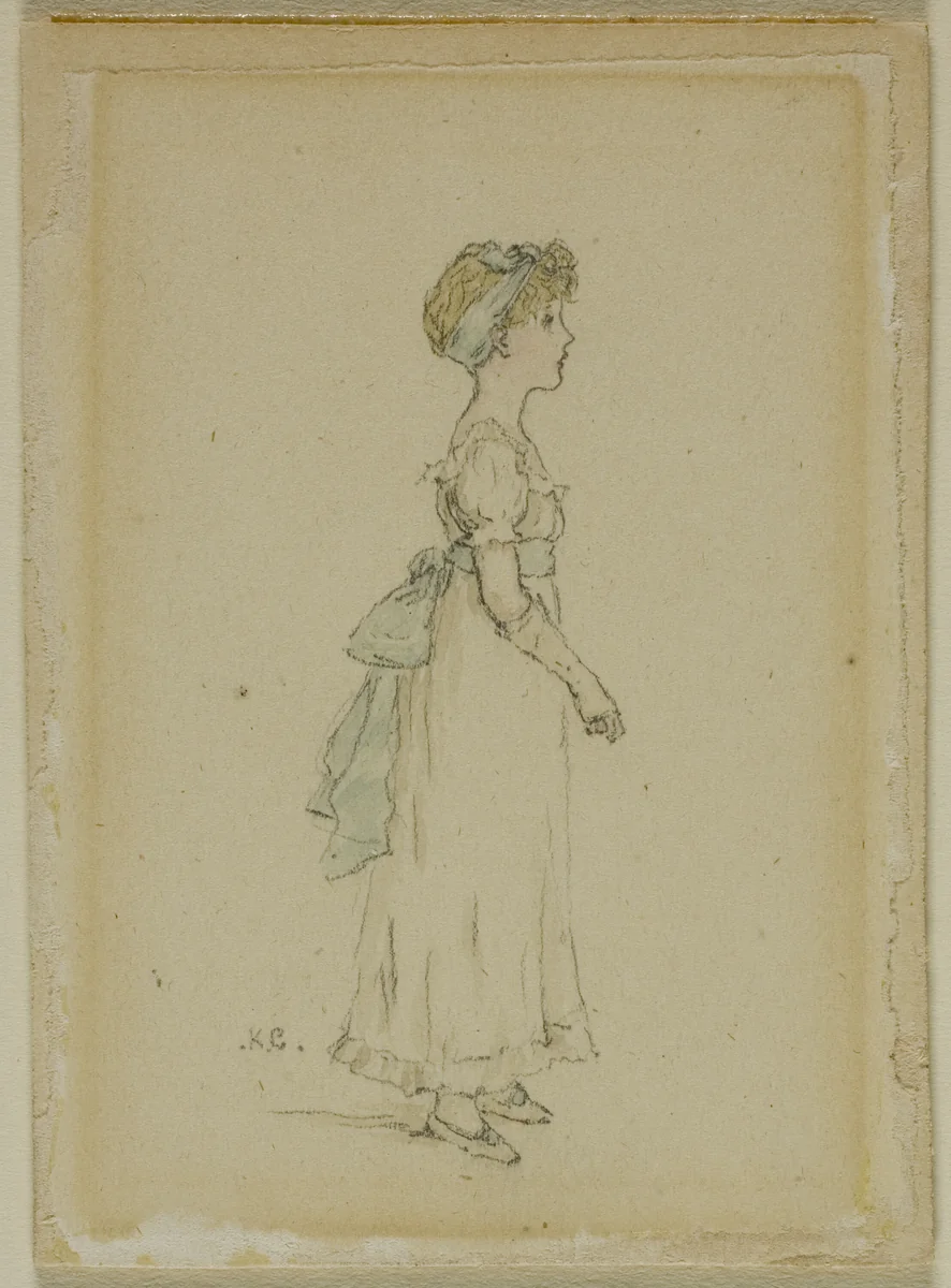 Young Girl with Blue Ribbons by Kate Greenaway, drawing, 1866-1901