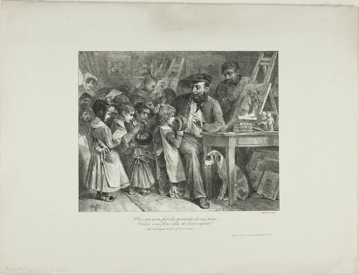 You who have made portraits of our fathers... would you make them of their children? by Denis Auguste Marie Raffet, print, 1827