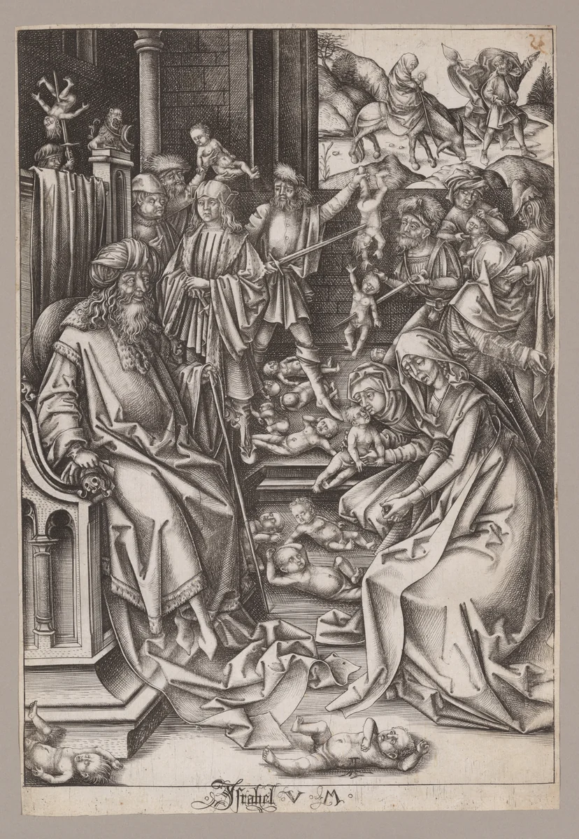 The Massacre of the Innocents with the Flight into Egypt, from "The Life of the Virgin" by Israhel van Meckenem, print, 1495-1505
