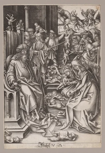 The Massacre of the Innocents with the Flight into Egypt, from "The Life of the Virgin" by Israhel van Meckenem, print, 1495-1505