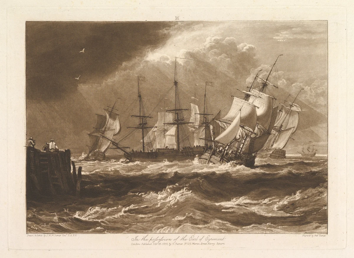 Ships in a Breeze, part II, plate 10 from "Liber Studiorum" by Joseph Turner, print, 1808