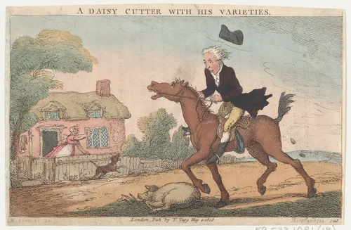 A Daisy Cutter with His Varieties by Thomas Rowlandson, print, 1808