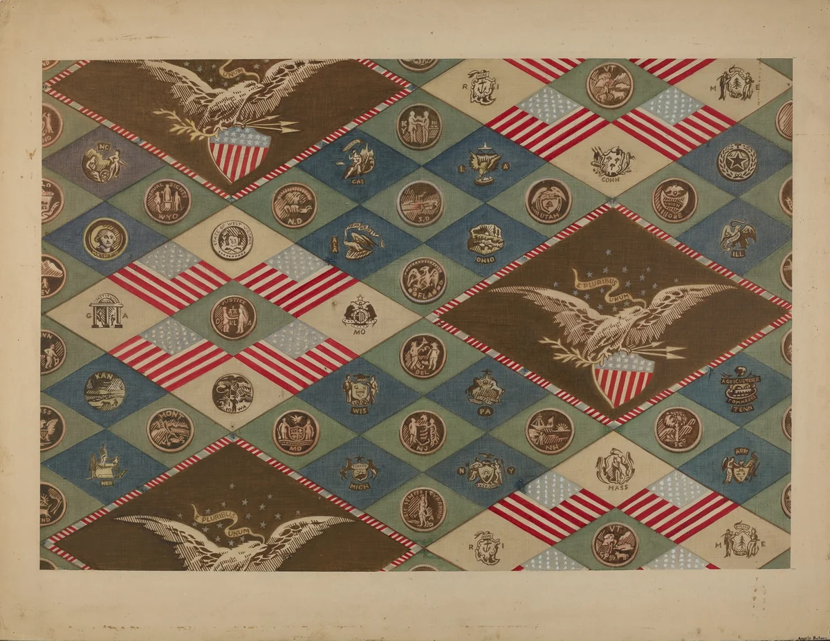 Textile (State Emblems) by Angelo Bulone, index of american design, 1937