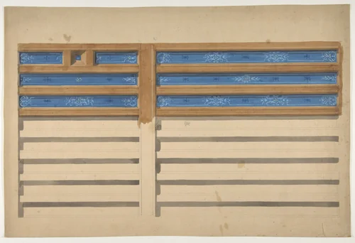 Design for a beamed ceiling with painted panels by Jules-Edmond-Charles Lachaise, drawing, 1830-1897