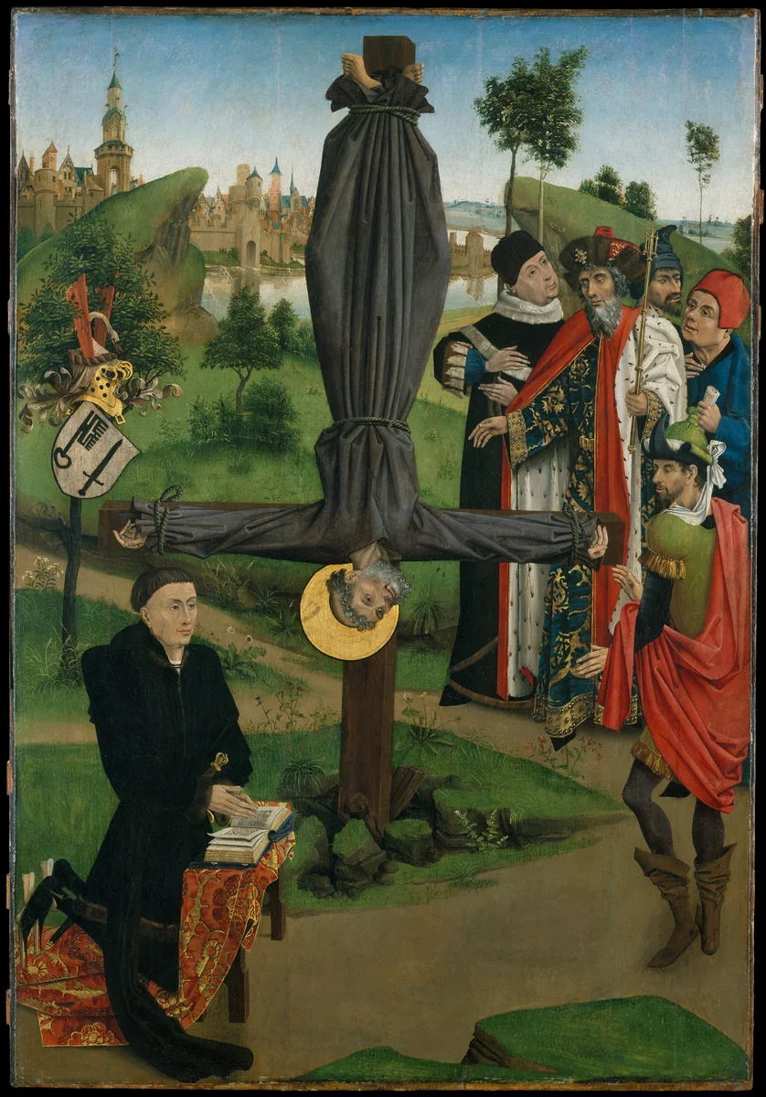 The Crucifixion of Saint Peter with a Donor; The Legend of Saint Anthony Abbot with a Donor; The Annunciation by Northern French Painter, painting, 1445-1455