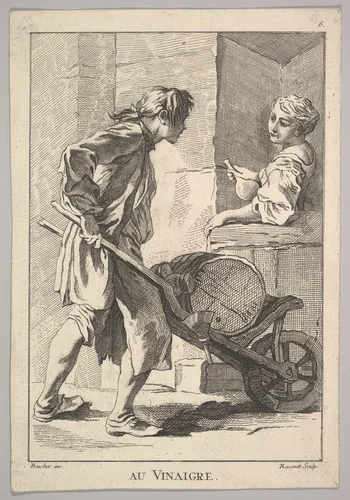 Reverse copy of Au Vinaigre (Vinegar), plate 6 from "Le Cris de Paris" (The Cries of Paris) by Simon Ravenet, print, 1721-1774