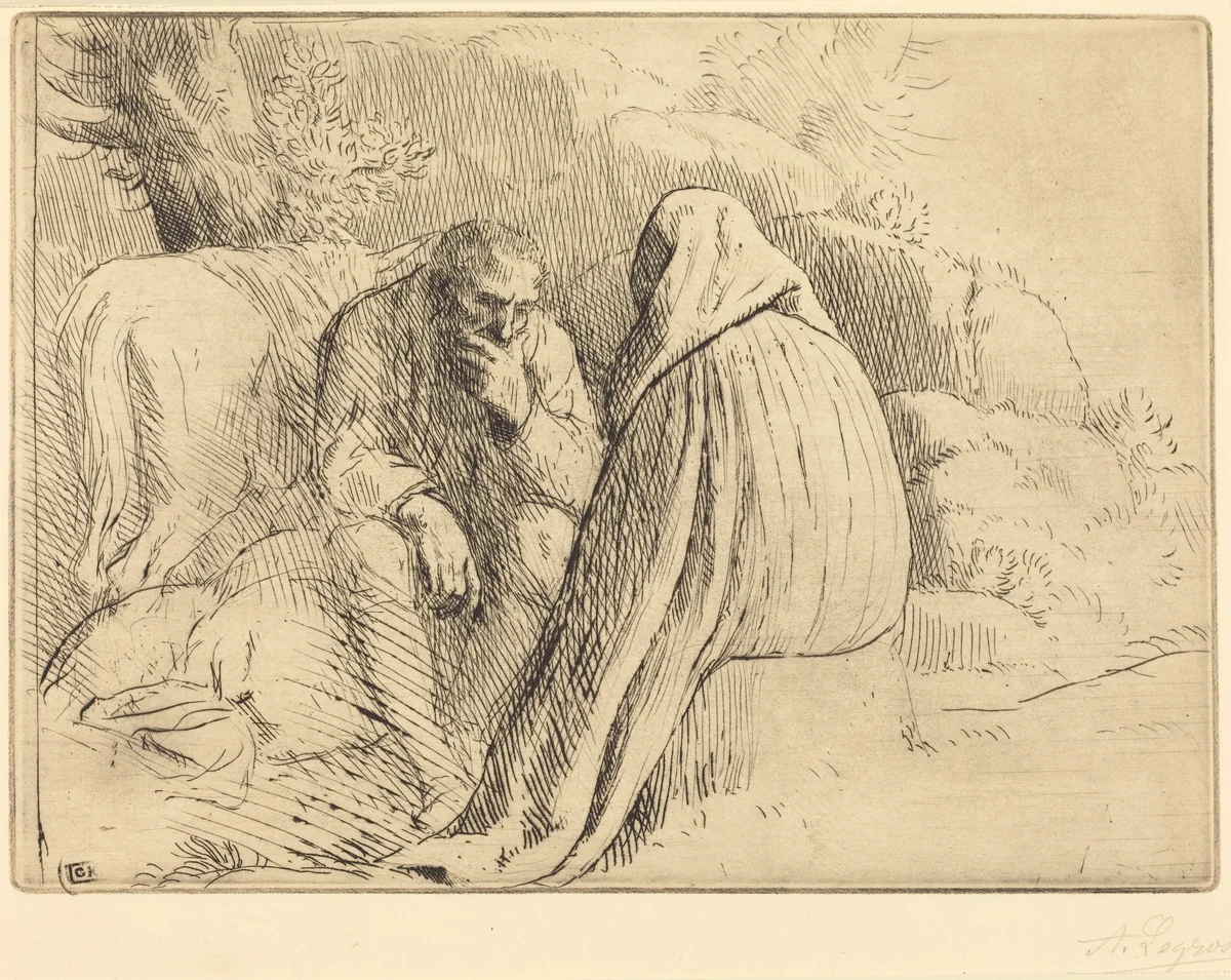 Bohemien Encampment (Campement de bohemiens) by Alphonse Legros, print, 1837-1911