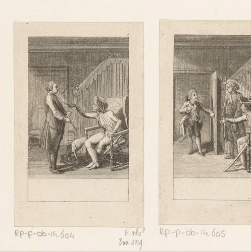 Jonkheer Siegfried reageert zijn woede af op de schoolmeester by Daniel Nikolaus Chodowiecki, print, 1783