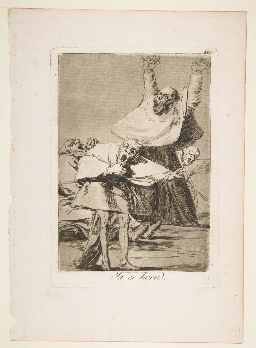 Plate 80 from "Los Caprichos": It is time (Ya es hora) by Goya, print, 1799