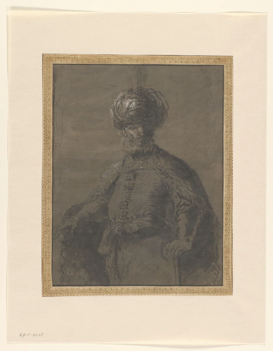 Een staande Oosterling by Leonaert Bramer, drawing, 1606-1674