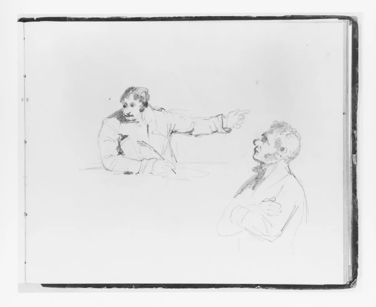 Man Pointing and Writing; Man with Arms Folded (from Sketchbook) by Francis William Edmonds, artwork, 1835-1839