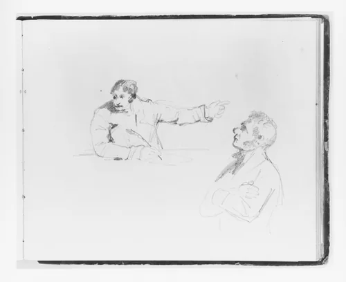 Man Pointing and Writing; Man with Arms Folded (from Sketchbook) by Francis William Edmonds, artwork, 1835-1839