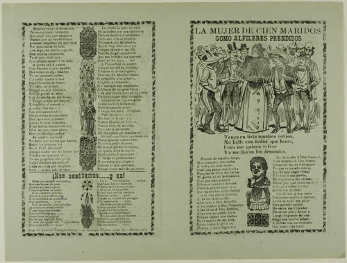 La mujer con cien maridos como alfileres prendidos (The women with hundreds of husbands like pins on fire) by José Guadalupe Posada, print, 1871-1913