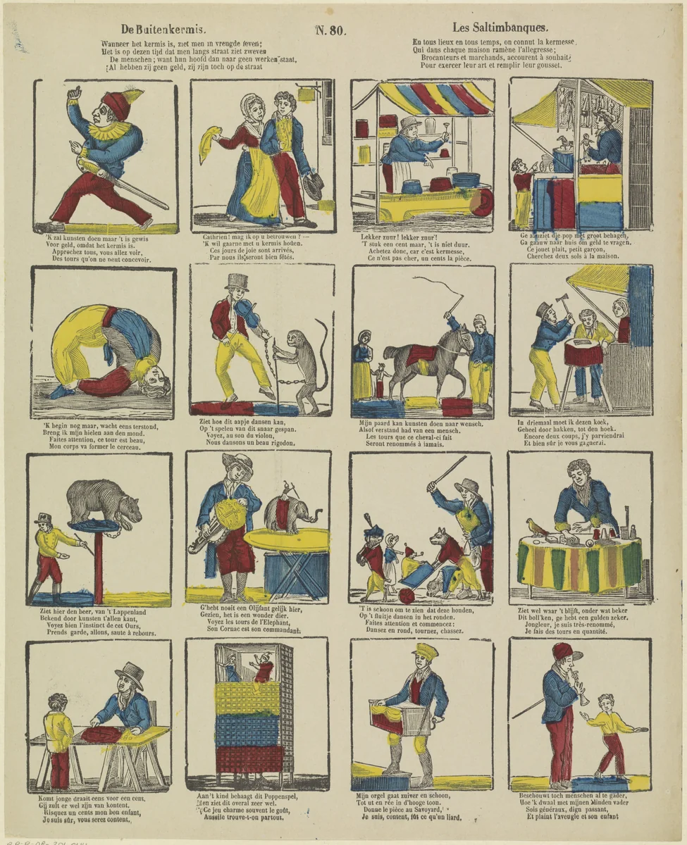 De buitenkermis / Les saltimbanques by Philippus Jacobus Brepols, print, 1800-1833