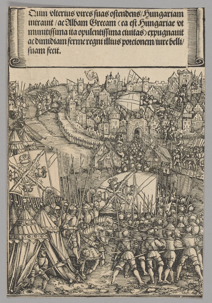 Hungarian Campaign, plate 14 from Historical Scenes from the Life of Emperor Maximilian I from the Triumphal Arch by Hans Springinklee, print, 1515-1517