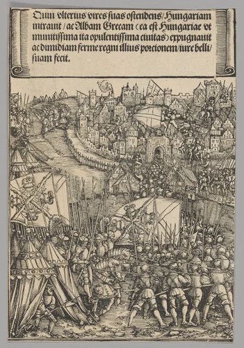 Hungarian Campaign, plate 14 from Historical Scenes from the Life of Emperor Maximilian I from the Triumphal Arch by Hans Springinklee, print, 1515-1517