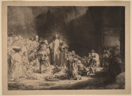 Christ Preaching (The Hundred Guilder Print) by Rembrandt van Rijn, print, 1649
