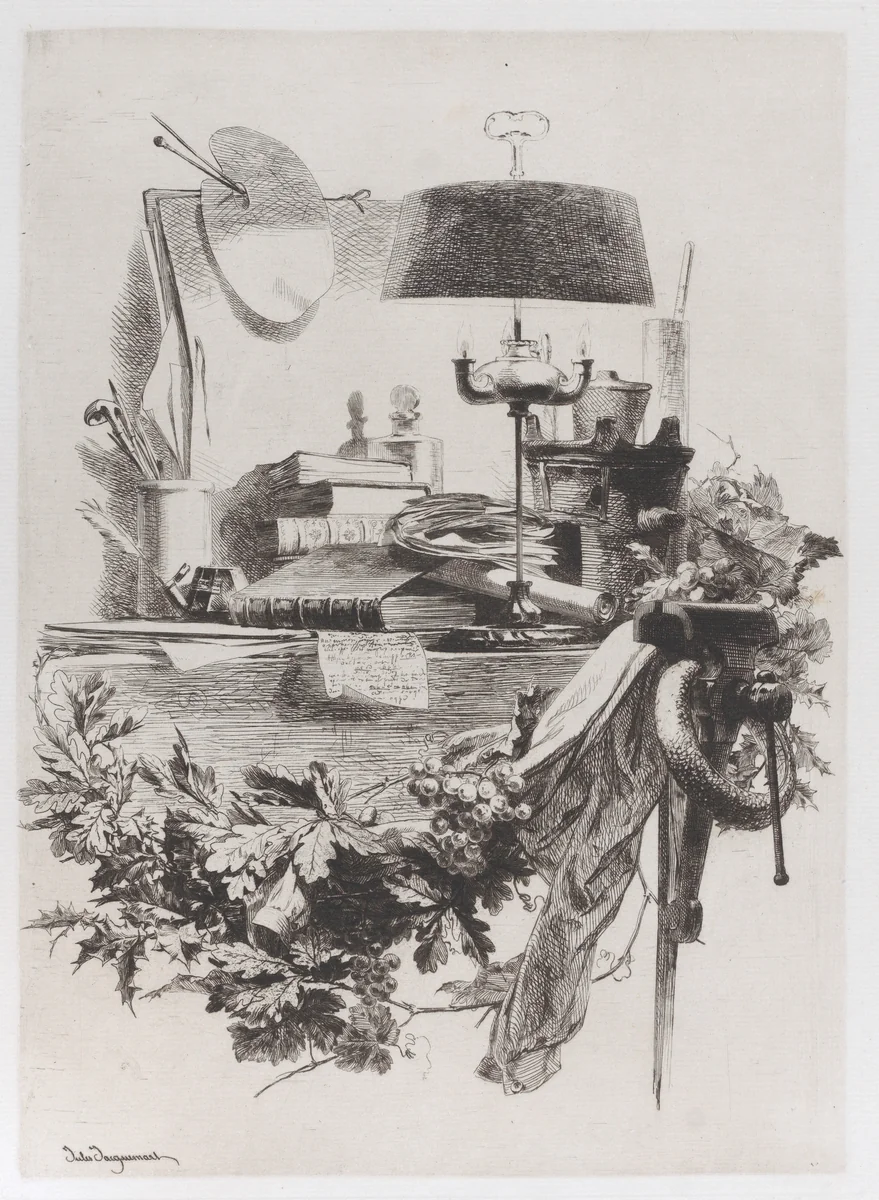 The Engraver's Instruments by Jules Ferdinand Jacquemart, print, 1857-1867