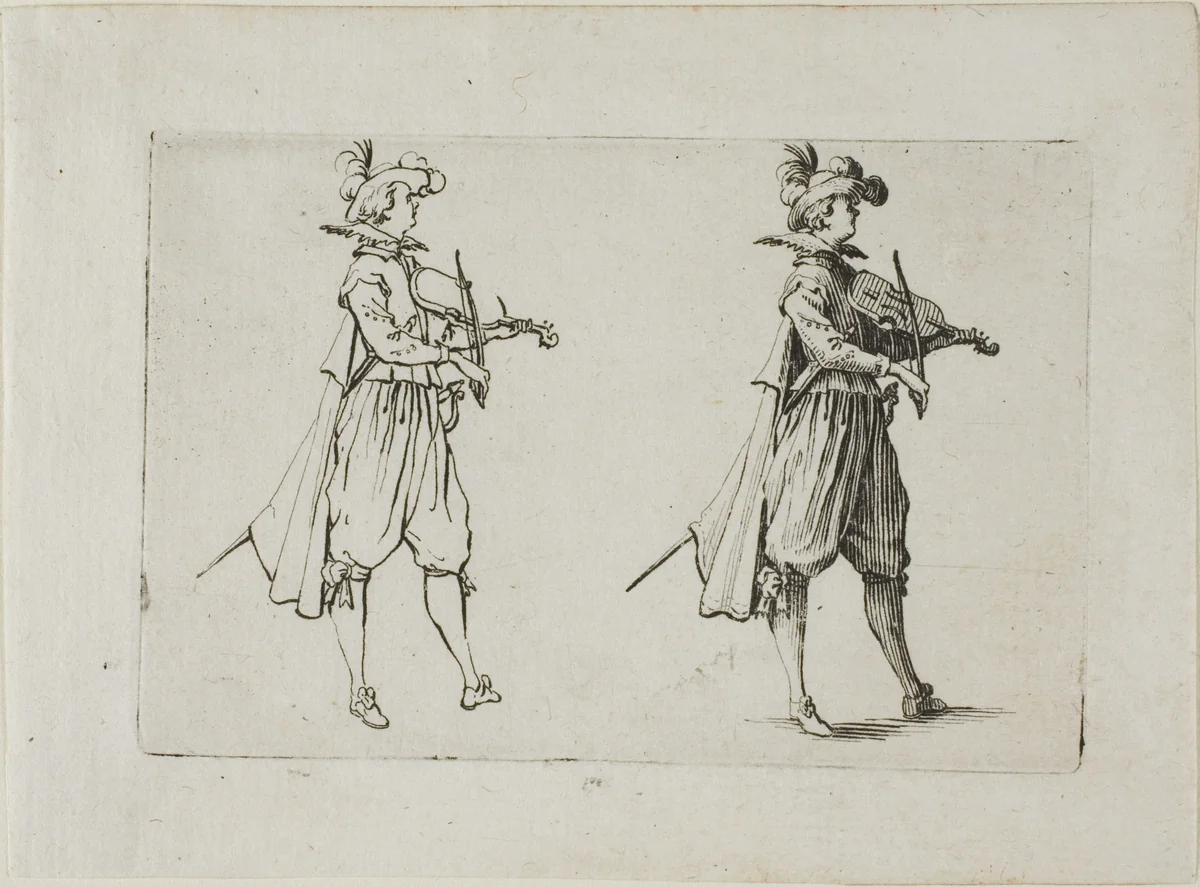 The Violin Player, from The Caprices by Jacques Callot, print, 1617-1627