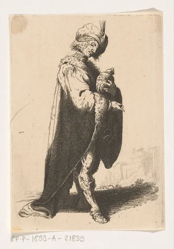 Staande koning met wierookvat by William Young Ottley, print, 1828