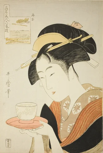 Appearing Again: Naniwaya Okita, from the series “Renowned Beauties Likened to the Six Immortal Poets" ("Komei bijin rokkasen") by Kitagawa Utamaro (喜多川歌麿), print, 1790-1901