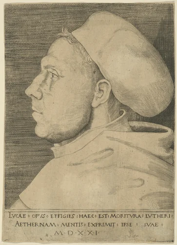 Luther as an Augustinian Friar, with Cap by Lucas Cranach the Elder, print, 1521