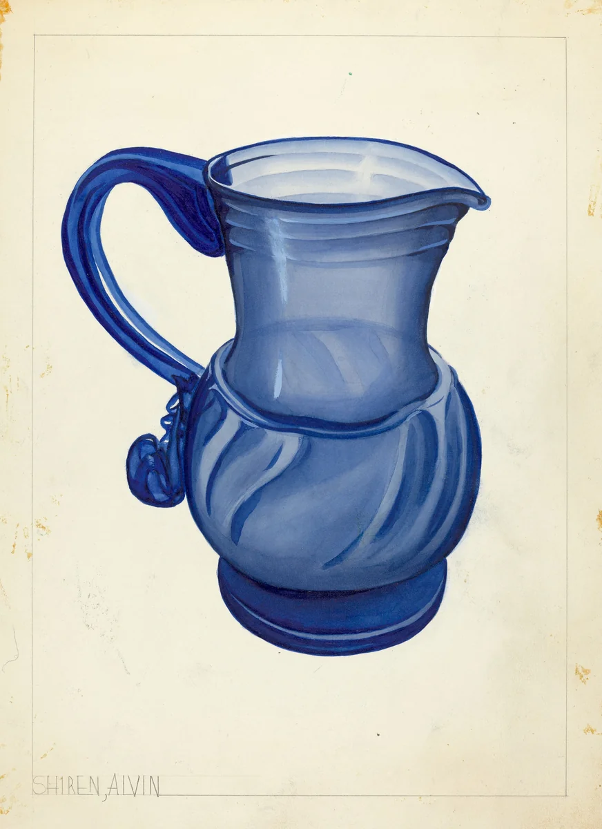 Blown Glass - Pitcher by Alvin Shiren, index of american design, 1935-1942