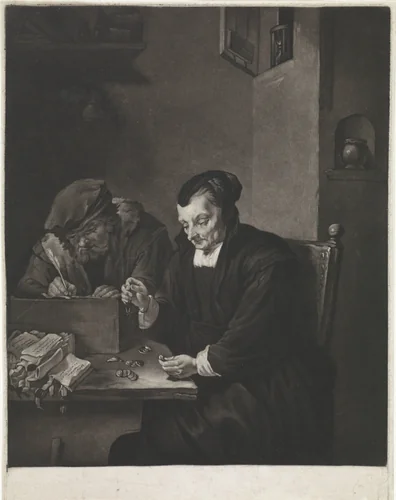 Goudweegster (variant zonder duivels) by anonymous, print, 1659-1790