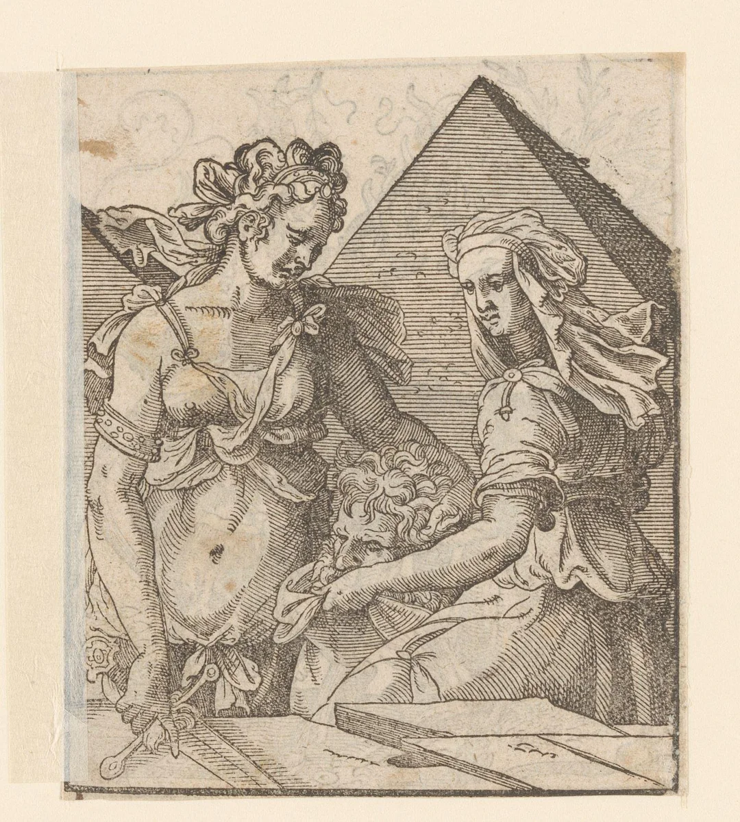 Judith en haar dienstmaagd met het hoofd van Holofernes by anonymous, print, 1580