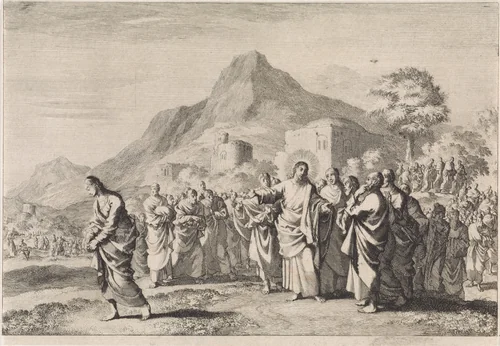Christus geeft raad aan een rijke jongeling by Jan Luyken, print, 1700