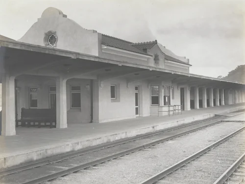 Relocation P.R.R. The new station at Balboa, C.Z. Close view of front by Unidentified Photographer, photograph, 1915