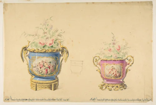 Design for Two Sèvres Porcelain Flower Pots by anonymous, drawing, 1800-1899