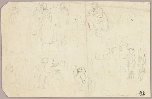 Sketches for Tristram Shandy (recto); Sketches of Medallion with Seated Allegorical Figure (verso) by Thomas Stothard, drawing, 1796-1834