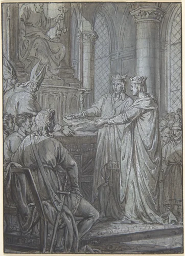 Louis III et Carloman donnent aux eveques du Royaume l'assurance de leur Fidelite en 882 by Nicolas Lejeune, drawing, 1786-1796