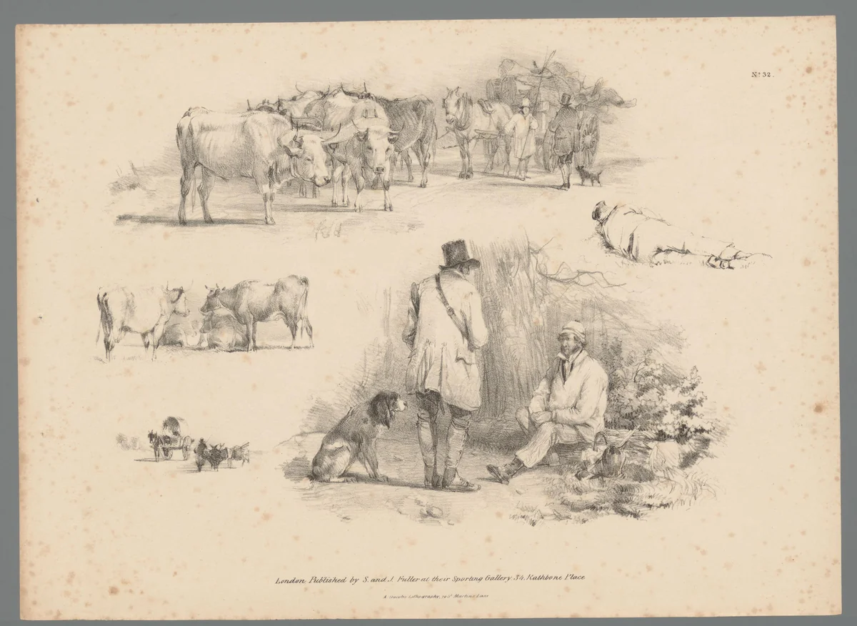 Voorstellingen met vee en figuren op het land by Thomas Sidney Cooper, print, 1837