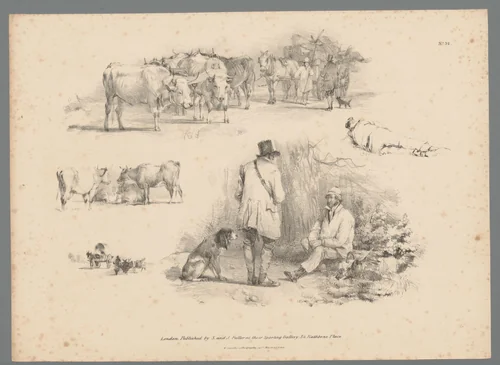 Voorstellingen met vee en figuren op het land by Thomas Sidney Cooper, print, 1837