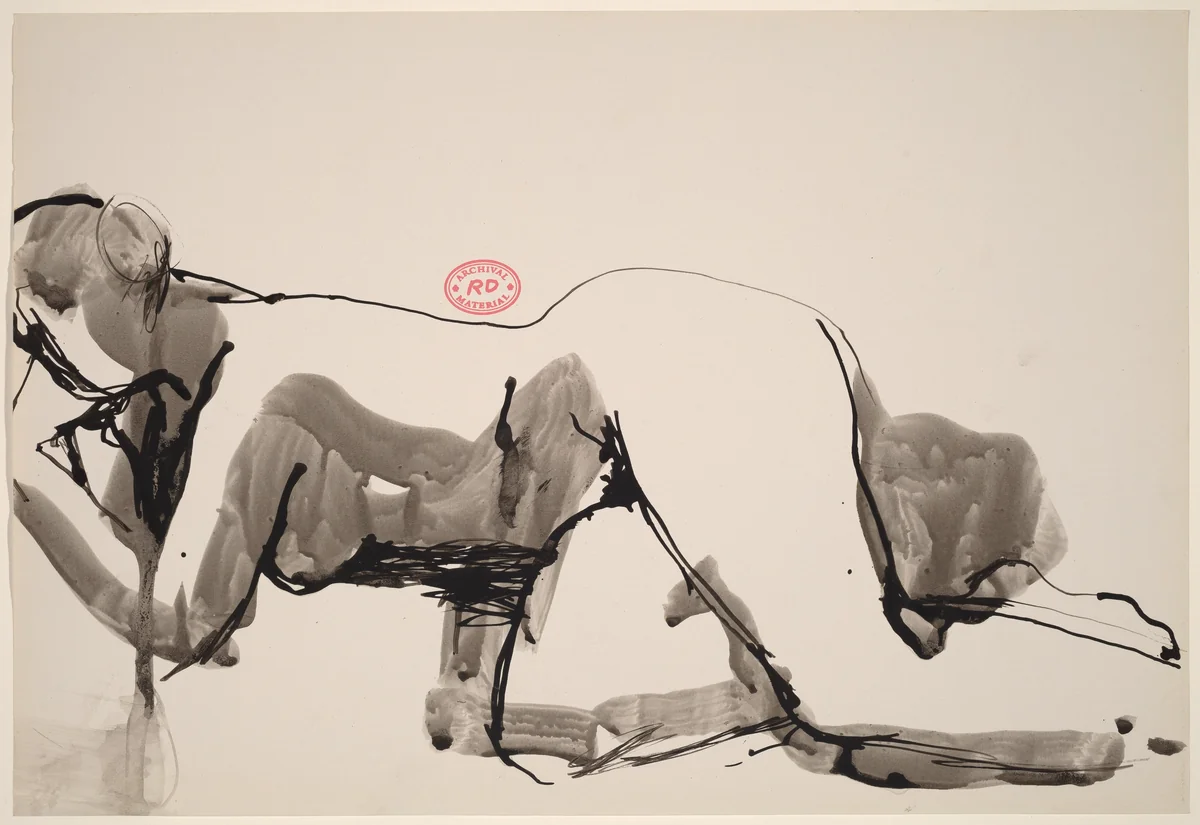 Untitled [nude lying on her side with left hand to cheek] by Richard Diebenkorn, drawing, 1955-1967