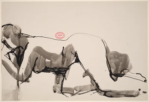 Untitled [nude lying on her side with left hand to cheek] by Richard Diebenkorn, drawing, 1955-1967