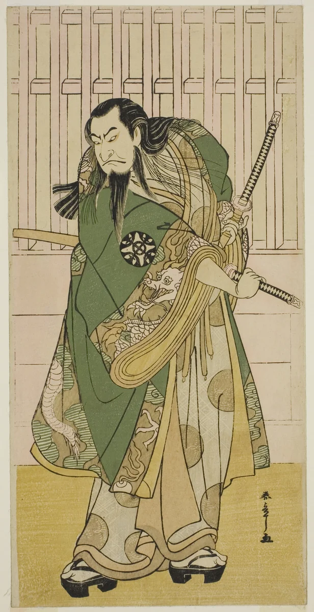 The Actor Nakamura Nakazo I as Hige no Ikyu in the Play Nanakusa Yosooi Soga, Performed at the Nakamura Theater in the Fifth Month, 1782 by Katsukawa Shunsho (勝川 春章), print, 1777-1787