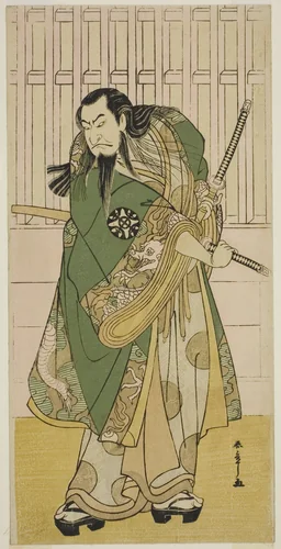 The Actor Nakamura Nakazo I as Hige no Ikyu in the Play Nanakusa Yosooi Soga, Performed at the Nakamura Theater in the Fifth Month, 1782 by Katsukawa Shunsho (勝川 春章), print, 1777-1787