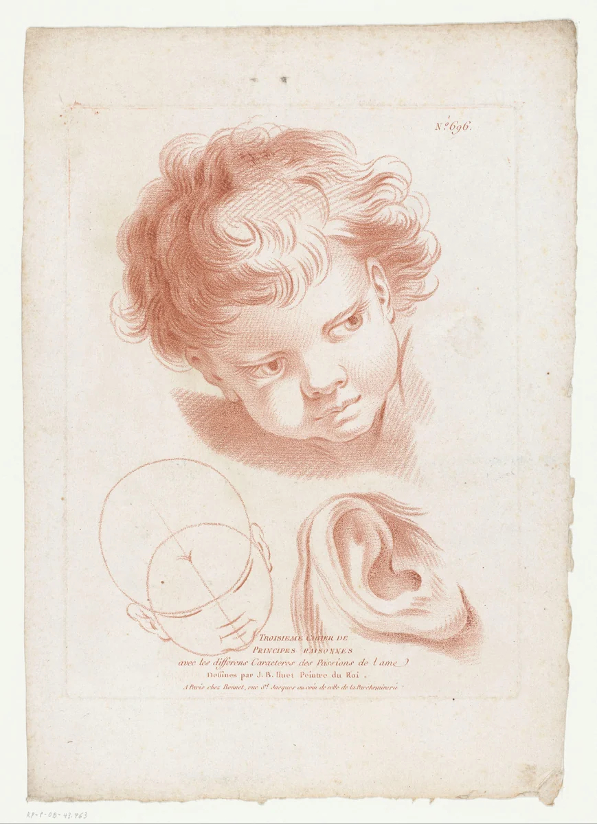 Hoofd en oor van een kind by Jean François Janinet, print, 1762-1793