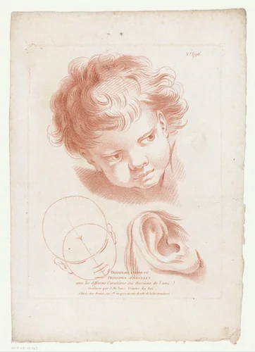 Hoofd en oor van een kind by Jean François Janinet, print, 1762-1793