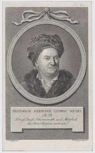Portrait of Friedrich Ludwig Hermann Muzel by Daniel Berger, print, 1773-1783