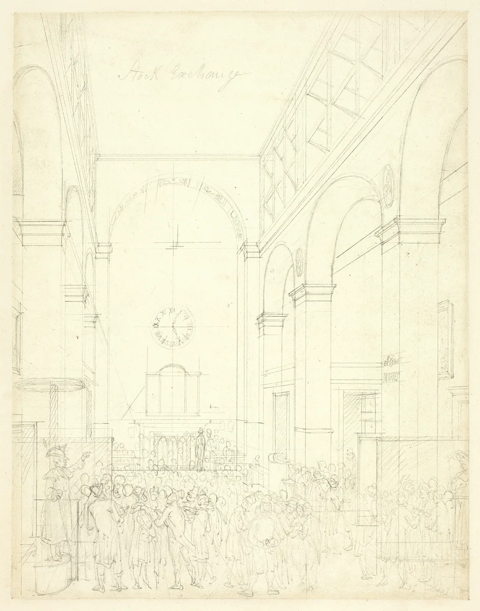 Study for Stock Exchange, from Microcosm of London by Augustus Charles Pugin
Thomas Rowlandson, drawing, 1807-1809