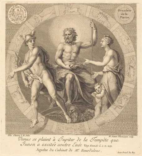 Venus se plaint a Jupiter de la tempete que Junon a excitee contre Enee by Henri-Simon Thomassin, print, 1687-1741