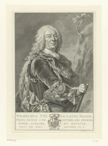 Portret van Willem VIII, landgraaf van Hessen-Kassel by Jacob Houbraken, print, 1755